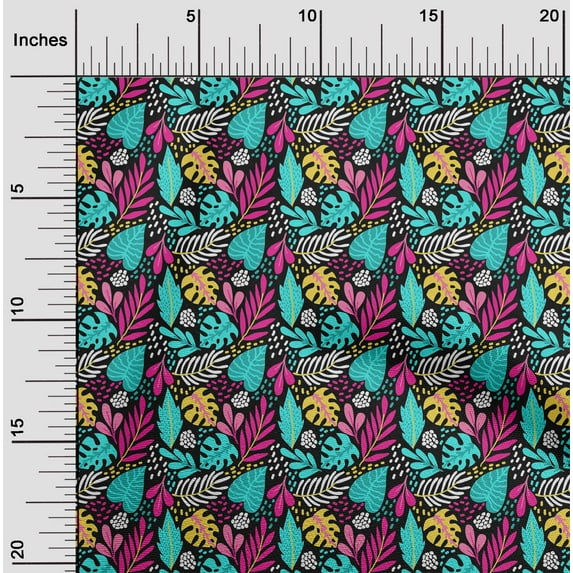 oneOone Cotton Flex Black Fabric Leaves Sewing Material Print Fabric By The Yard 40 Inch Wide