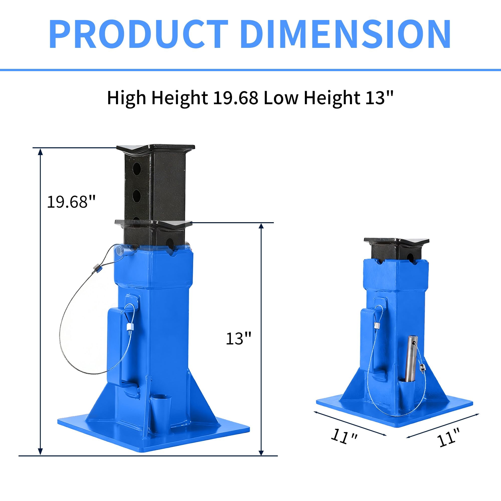 2 Pack Heavy-Duty 22-Ton Pin Lock Jack Stands, 13-19.68 Inch Quick-Adjust Height, Professional Garage Equipment for Supporting Trucks, RVs, Trailers & Automotive Vehicles, Blue