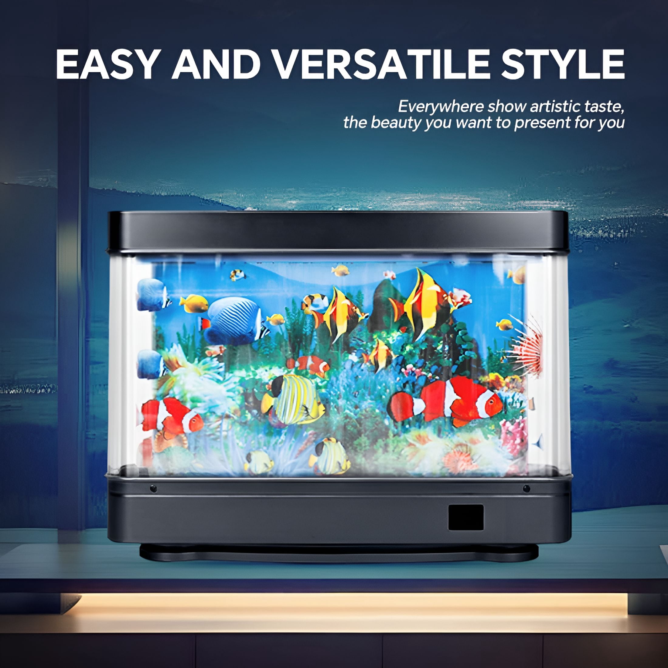 HIBIBUD Fake Fish Tank Mini Aquarium, Virtual Ocean Motion Artificial Tropical Fish Decorative, Aquarium Lights Motion Lamp Night Light with Moving Fish (USB)