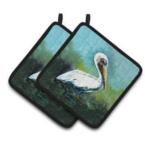 Carolines Treasures MW1309PTHD Blue Stand White Pelican Pair of Pot Holders , 7.5HX7.5W, multicolor