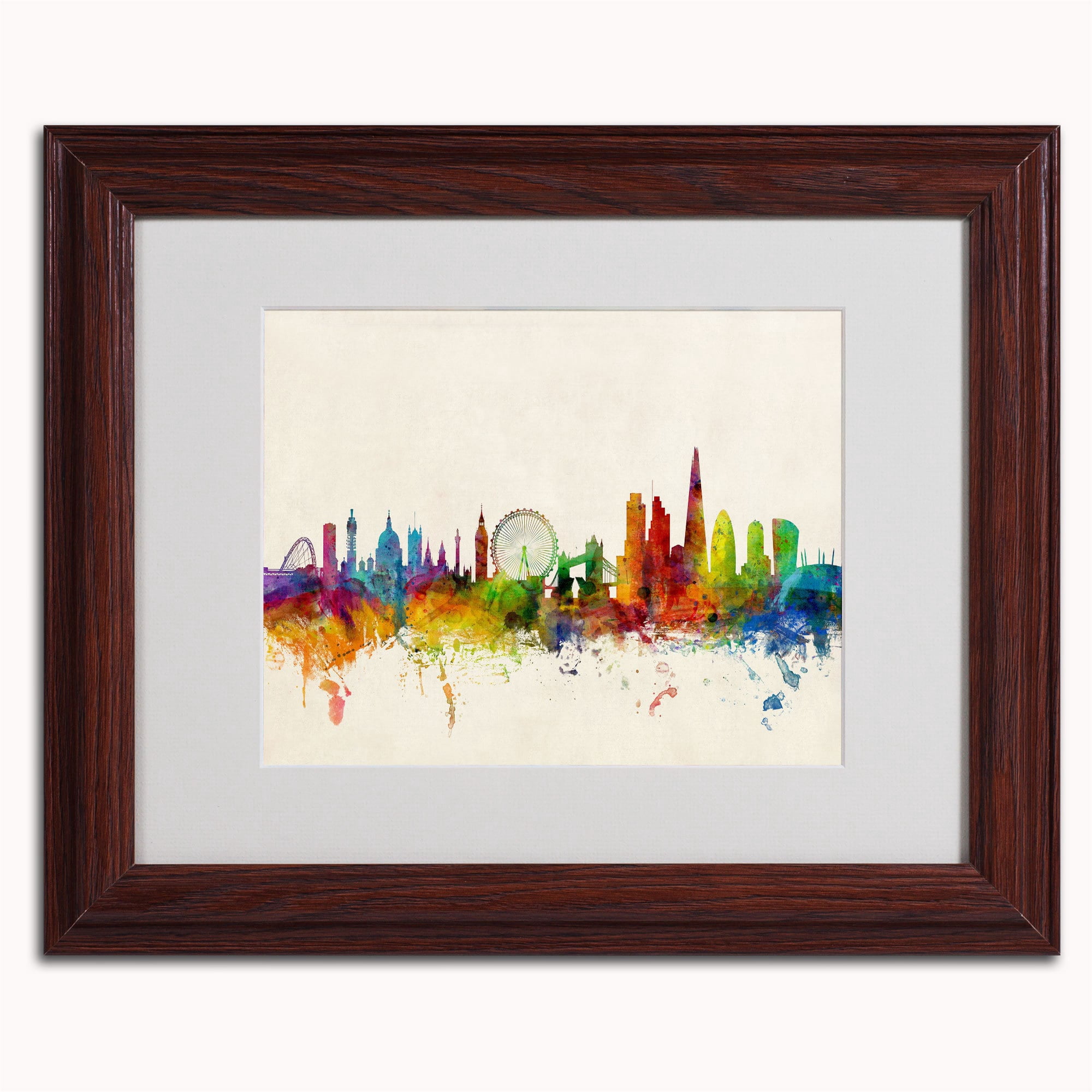 Trademark Michael Tompsett "London England Skyline VII" Art White Matte W/Wood Frame 16" x 20"
