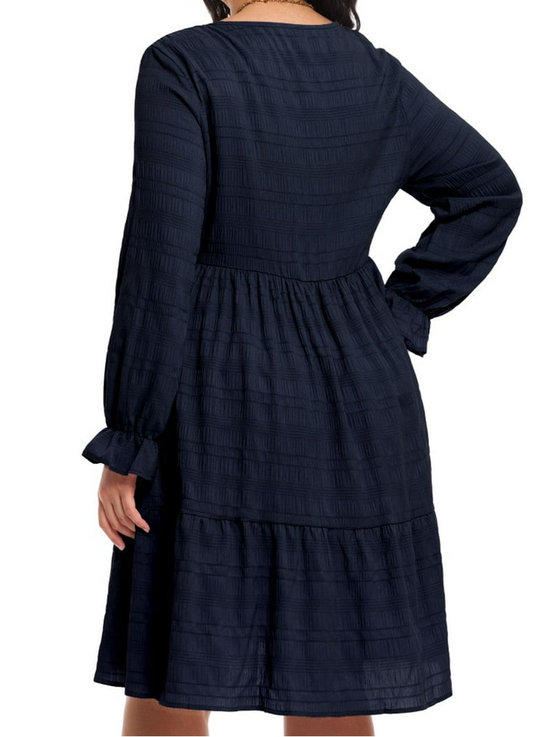 Cuteduck Women Plus Size Fall Casual Long Sleeve Dress Round Neck Tiered  Knitted Flared Sleeve Midi Ruffle Dress 1X-5X - Walmart.com