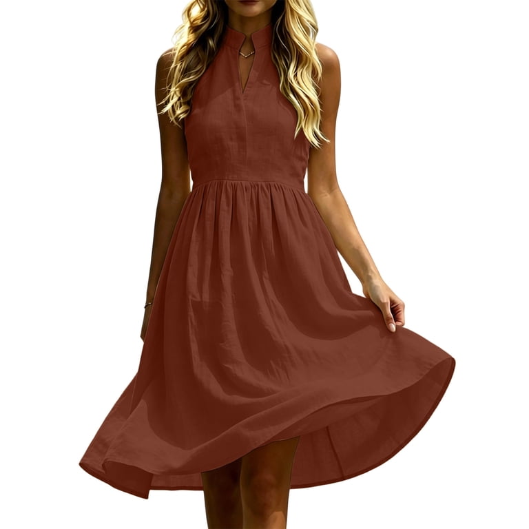 Ygbgbb Women's Plain Solid Sleeveless Dress, Relaxed Fit, Classic Casual Summer Tank Dress for All Occasions Brown M