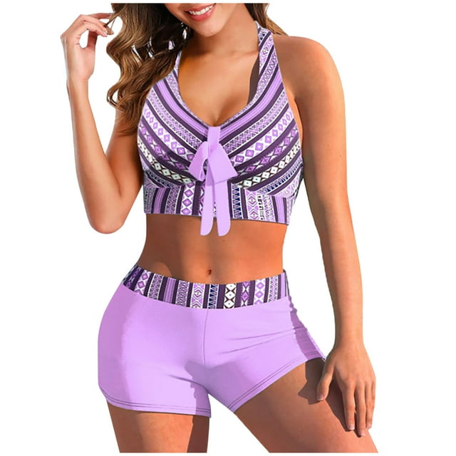 Conjunto de Traje de Baño Dividido de Mujeres, Tres Piezas Impreso Bikini Sexy para la Playa Y la Piscina, Traje de Baño sin Espalda con Almohadilla de Pecho, Nylon de Dos Piezas