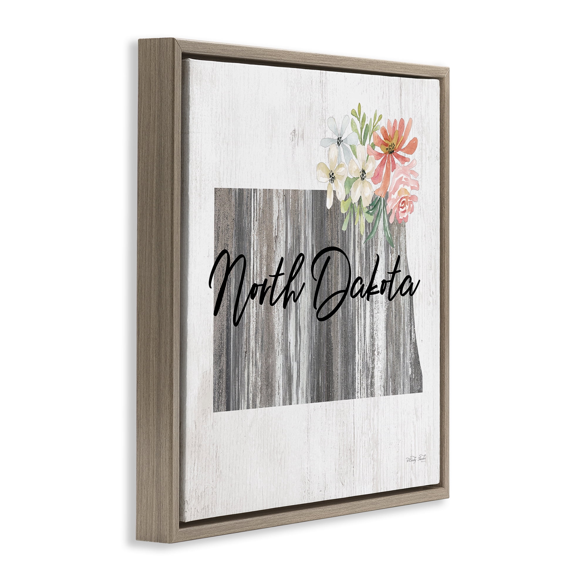 Stupell Industries Shabby Chic North Dakota Botanical & Floral Painting Brown Floater Framed Canvas Art Print Wall Art, 18 x 18