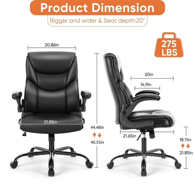 Kelno PU Leather Executive Office Chair with Flip Up Armrest Ergonomic Drafting Chair,Black