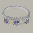 thumbnail image 4 of LBG British Made 10k White Gold Natural Tanzanite & Opal October Birthstone Womens Eternity Ring - 33 size options - Size 4, 4 of 6