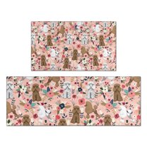 Poodle Dog and Flower Floral Kitchen Rugs Sets Of 2,Anti Fatigue Kitchen Mat Rugs Non Slip Washable,Decorative Kitchen Floor Mats for Kitchen,Sink,Laundry,17"x30" 17"x47"