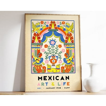 Mexican Exhibition Art Poster, Mexican Print, Floral Vintage Wall Art Decor, Latin American Artesanía, Mexico Travel, Gift Idea Wall Art, Modern Wall Decor, 12x18 UNFRAMED