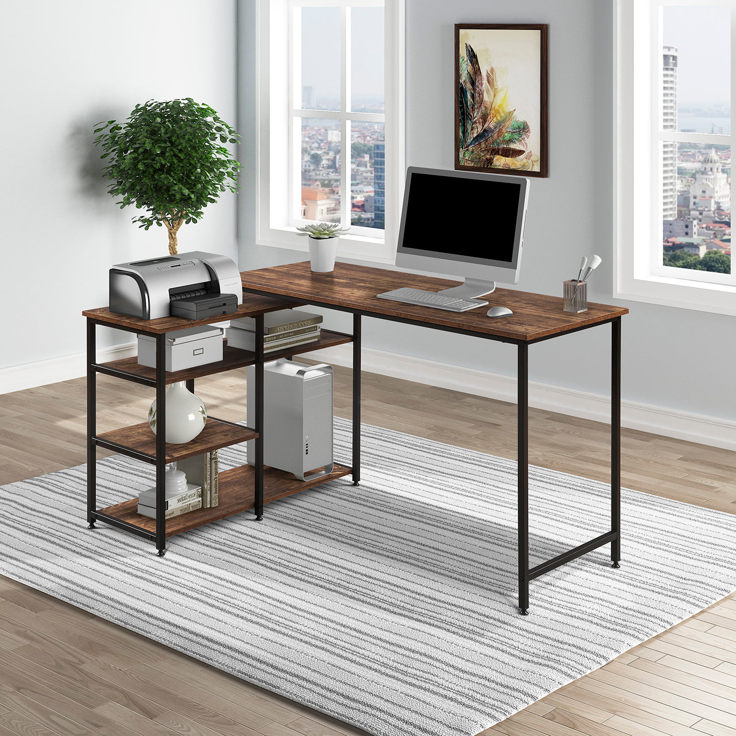 Wood Metal Industrial Desk Writing Table Computer Station Home Office Furniture 