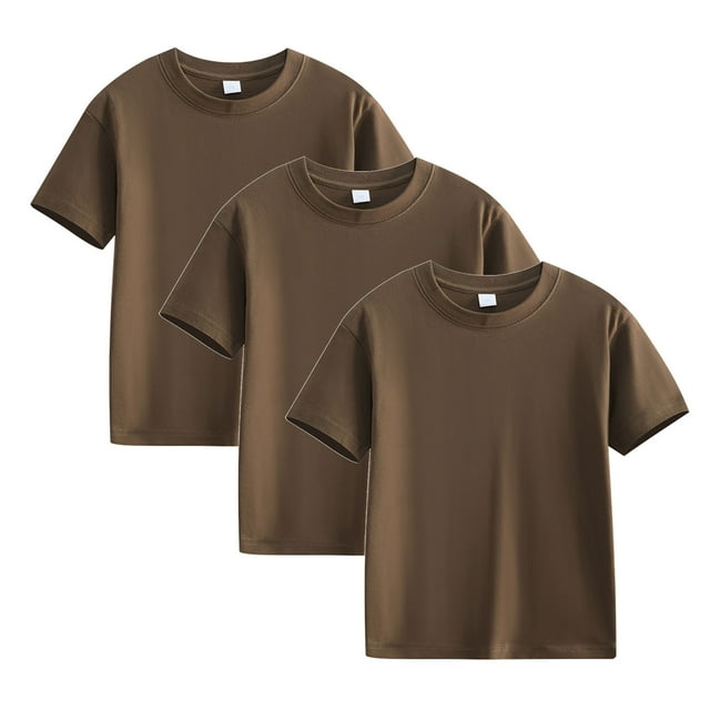 RKSTN 3 Pcs Chemises Filles Mode Été Basique Couleur Unie Coton Hauts Enfants Coupe Ample Manches Courtes Col Rond Hauts Doux