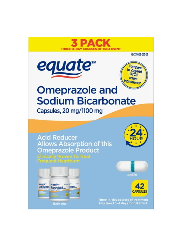 Equate Omeprazole and Sodium Bicarbonate Capsules, 20 mg/1100 mg, Acid Reducer, 42 Count