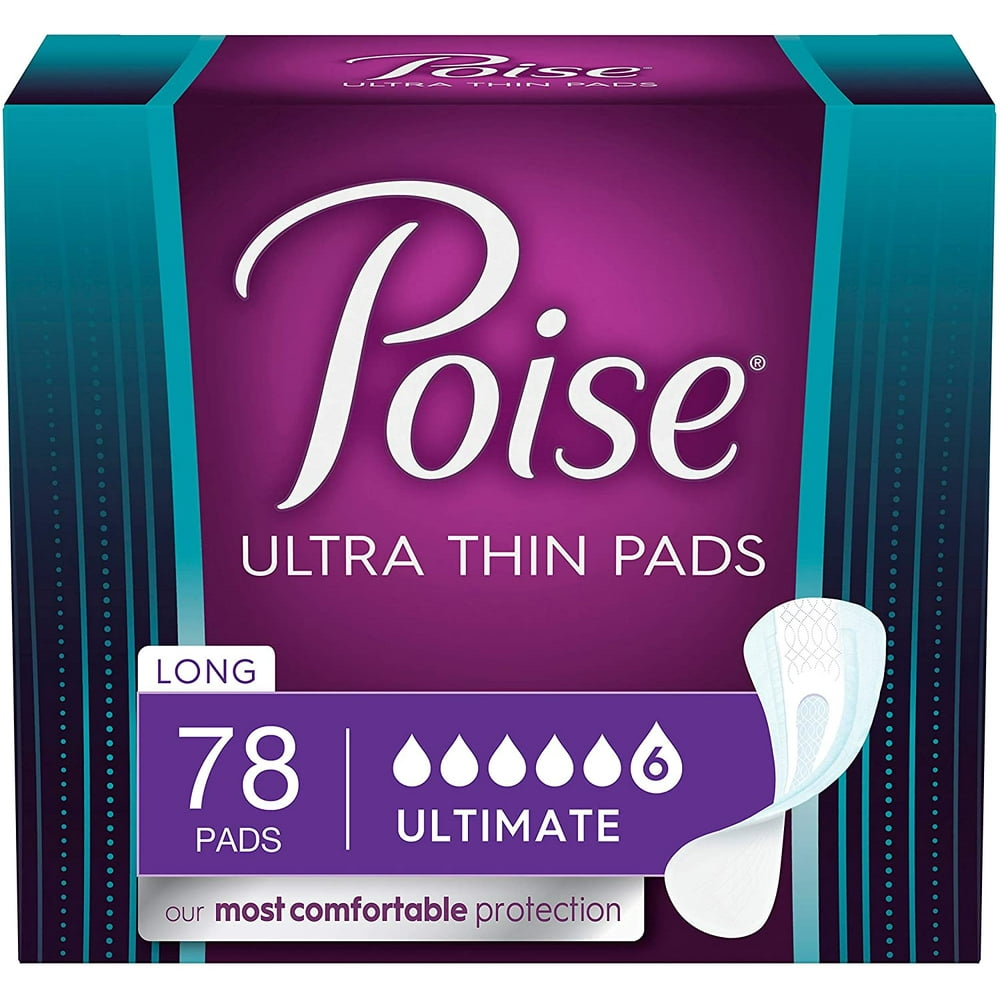 Poise Ultra Thin Incontinence Pads for Women, Ultimate Absorbency, Long