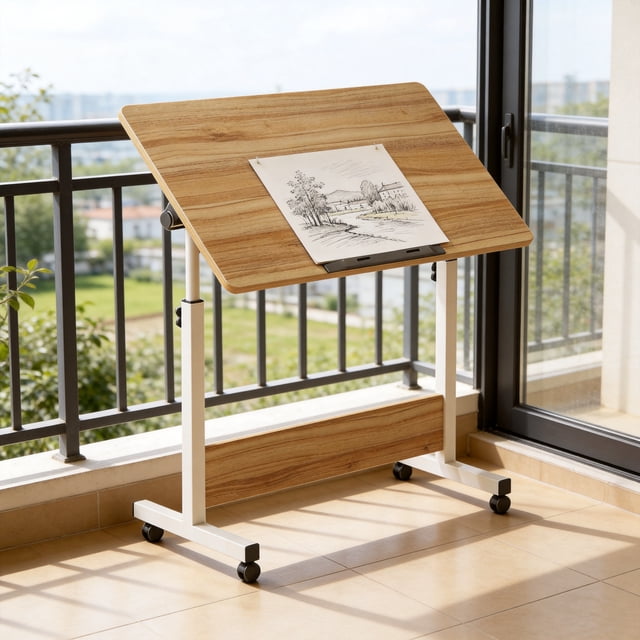 DSstyles Petit Bureau Informatique Debout avec Roulettes, Table d'Art 2-en-1 à Hauteur Réglable Postes de Travail Debout pour Étude Salle de Classe Studio à Dessin Maison&Bureau, Couleur Chêne Ancien