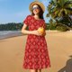 thumbnail image 4 of Fotbe Red White Snowflakes Vestido Largo de Moda para Mujer, Vestido Tipo Camiseta con Manga Corta y Estilo Casual a Rayas y Bloques de Color, 4 of 6