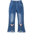 thumbnail image 3 of LNICEAR Niños Niñas Jeans Casual Color Sólido Volantes Bell-Bottoms Pantalones De Mezclilla Mediados De Cintura Acampanados Pantalones, 3 of 5
