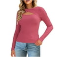 thumbnail image 2 of Fashion Shirts Tops for Womens Plus Size Casual Solid Color Hollow Knit Base Long Sleeve Crewneck Top/shirt, 2 of 8