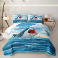 thumbnail image 2 of Manfei Cute Shark Twin Quilt Set, Ocean Oil Printing Twin Coverlet Set, Blue Scene, 2 Pieces, 1 Bedspread and 1 Pillowcase, 2 of 7