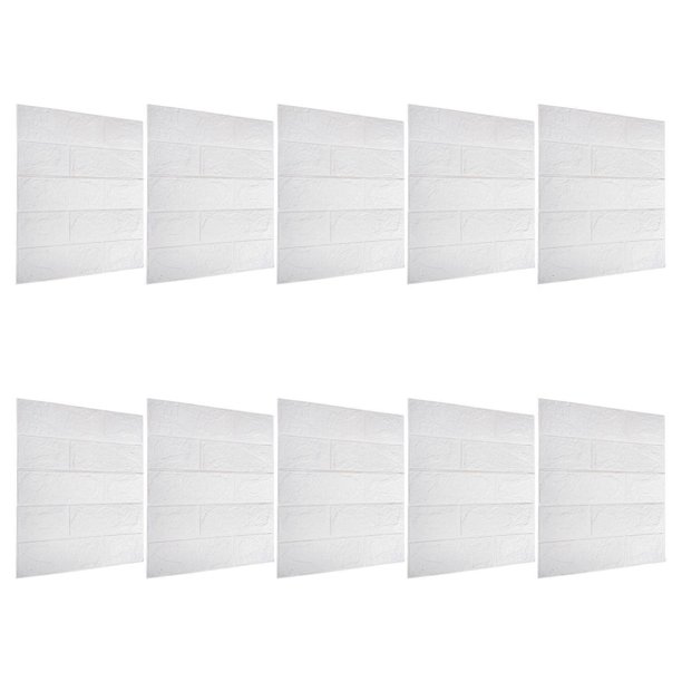 White Adhesive 3D Faux Brick Wall Panels Peel and Stick Brick Wallpapers for Indoor Use 10 Pcs
