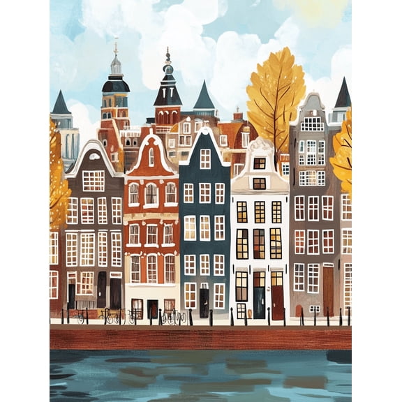 Amsterdam Canal House Wall Art/Canvas Print， Suitable for Living Room，Dining Room，and Hallway Decoration.