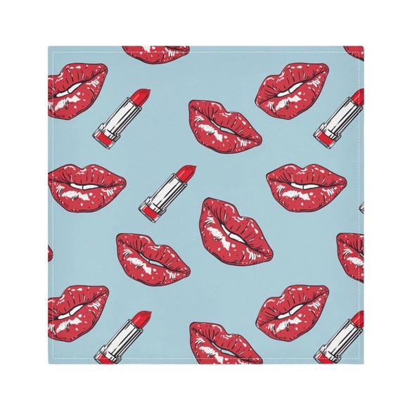 JSTEL Red Lips Lipstick Cloth Napkins Set of 1, 20x20 Inch Washable and Reusable Napkin for Decoupage Dinner Party Everyday Use