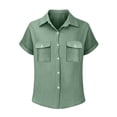 thumbnail image 5 of STETMN Women's Cotton Gauze Blouse Casual Roll Short Sleeve Shirt Collared Button Down Shirts with Pockets for Officewear, 5 of 6