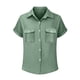 thumbnail image 4 of Craaazy Ladies Oversized Short Sleeve Tunic Tops, Lightweight Cotton Shirt, Turndown Collar Button Up Blouse with Chest Pockets for Everyday Outfits Gifts, 4 of 6