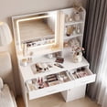 thumbnail image 3 of JIOABL Vanity Desk with LED Mirror, 2 Drawers & Cabinet, Power Outlets and USB Ports, Makeup Table with Storage, White, 3 of 10