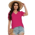 thumbnail image 5 of Womens Casual Cropped T Shirts V Neck Swiss Dot Puff Sleeve Crop Tops Summer Loose Basic Tees Tshirts, 5 of 6