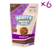 Scott's Protein Balls | Brownie Batter Plant Based Protein Balls, 6 Bags, 24 Count - Refrigerated High Protein Snack - Healthy Brownie Bites