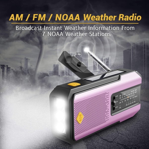 NOAA AM/FM/WB Emergency Weather Radio Flashlight with SOS by Metron Bios  (PINK)