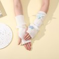 thumbnail image 3 of HEWUQI Women's Cute Star Knit Fingerless Arm Warmers Ribbed Half‑Finger Gloves Long Wrist Sleeves Light Blue, 3 of 4