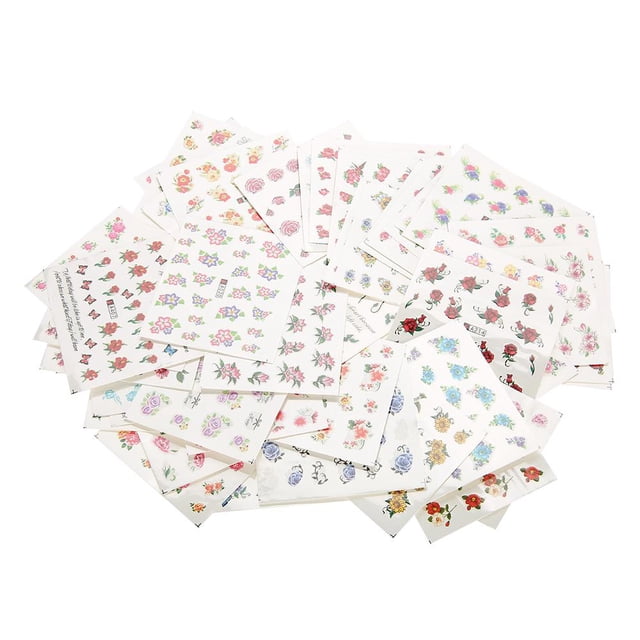 50 Hojas de Pegatinas de Arte de U?as, Calcomanías de Transferencia, Láminas de Tatuaje Flor Mixta Mariposa Dibujos Animados Arte de U?as Etiqueta de Transferencia de Agua Calc Para Uñas Crtynell NO