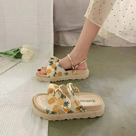 

CoCopeaunt Womens Slippers New Platform Flat Shoes Indoor Slippers Beach Shoes Ladies Summer Sandals Anti-Slip Bow Roman Platform