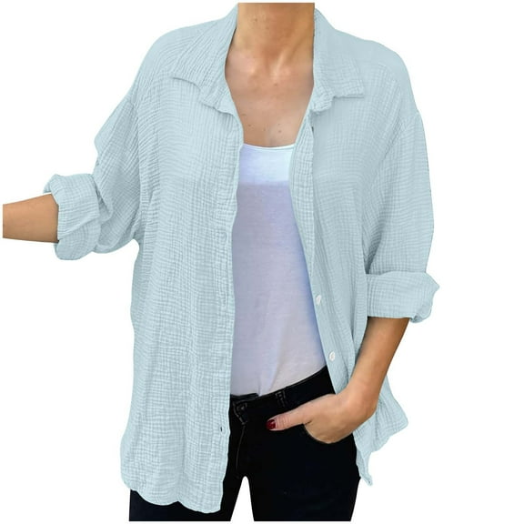 XuJwPNcy Womens Button down Shirt Fall Casual Long Sleeve Solid Color Shirts Loose Comfy Work Tops with Pockets