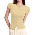thumbnail image 1 of Ladies Sexy Button Short Sleeve Thread Solid Color Cardigan T Shirt Top, 1 of 5