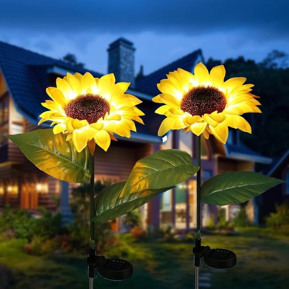 SILOON Solar Garden Lights Outdoor, 2Pack Realistic LED Sunflower Lights,Beautiful Solar Waterproof Landscape Decoration Lighting Flower Lights for Pathway Patio Yard Deck Walkway -Warm White
