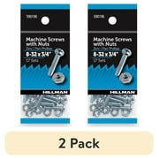 (2 pack) Hillman Machine Screws, #8-32 x 3/4", Steel, Zinc, Interior, Phillips, Silver, 17 sets
