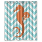 MOHome Seahorse Teal and White Nautical Chevron Pattern Shower Curtain Waterproof Polyester Fabric Shower Curtain Size 60x72 inches
