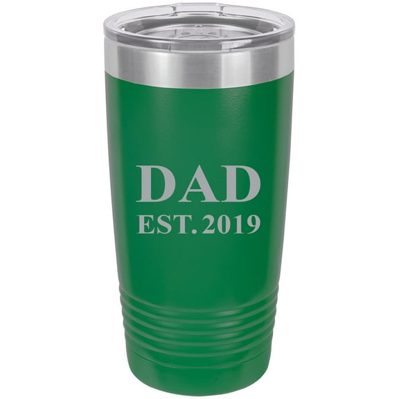 Dad Established EST. 2019 Stainless Steel Engraved Insulated Tumbler 20 Oz Travel Coffee Mug, Green
