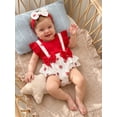 thumbnail image 6 of Loicainy Infant Baby Girl Fake-two Romper 3 6 9 12 18 Month Cherry Print Flying Sleeve Round Neck Romper and Bow Headband Clothes, 6 of 9