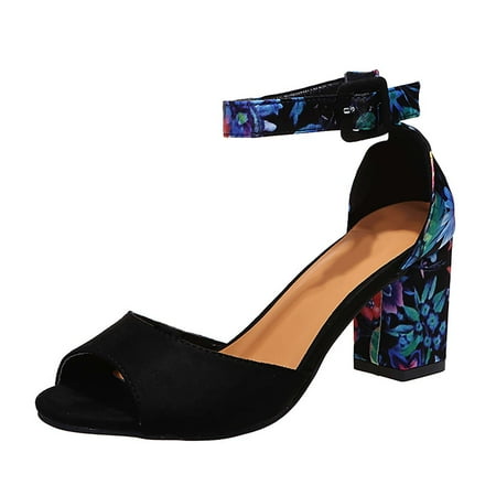 

Jikolililili Fashion Women Floral Cloth Fish Mouth Toe Buckle High Heels Thick Heel Single Shoes Sandals Women Shoes Christmas 2022 Deals Clearance