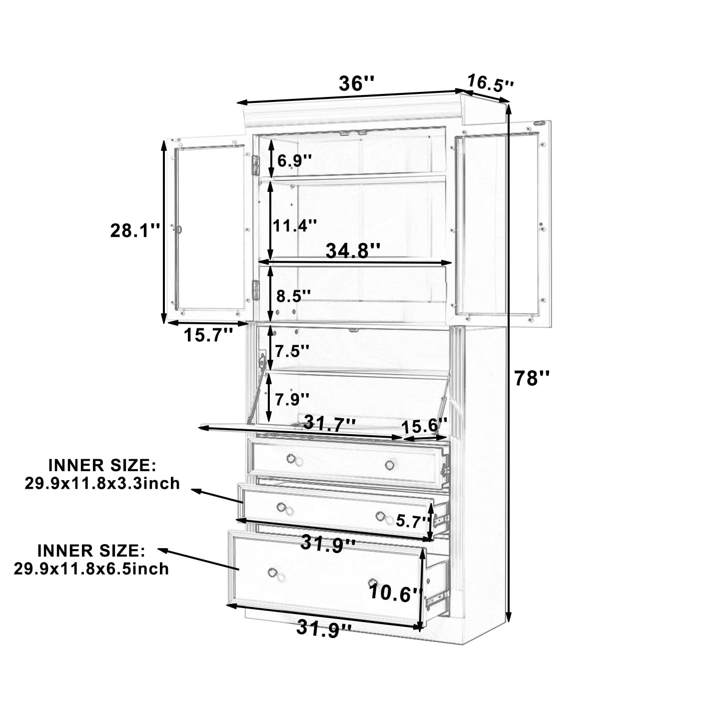 Harper & Bright Designs Tall Kitchen Pantry Cabinet with Power Outlets, Freestanding Cupboard with 3 Drawers and Adjustable Shelves for Dining Room, Natural