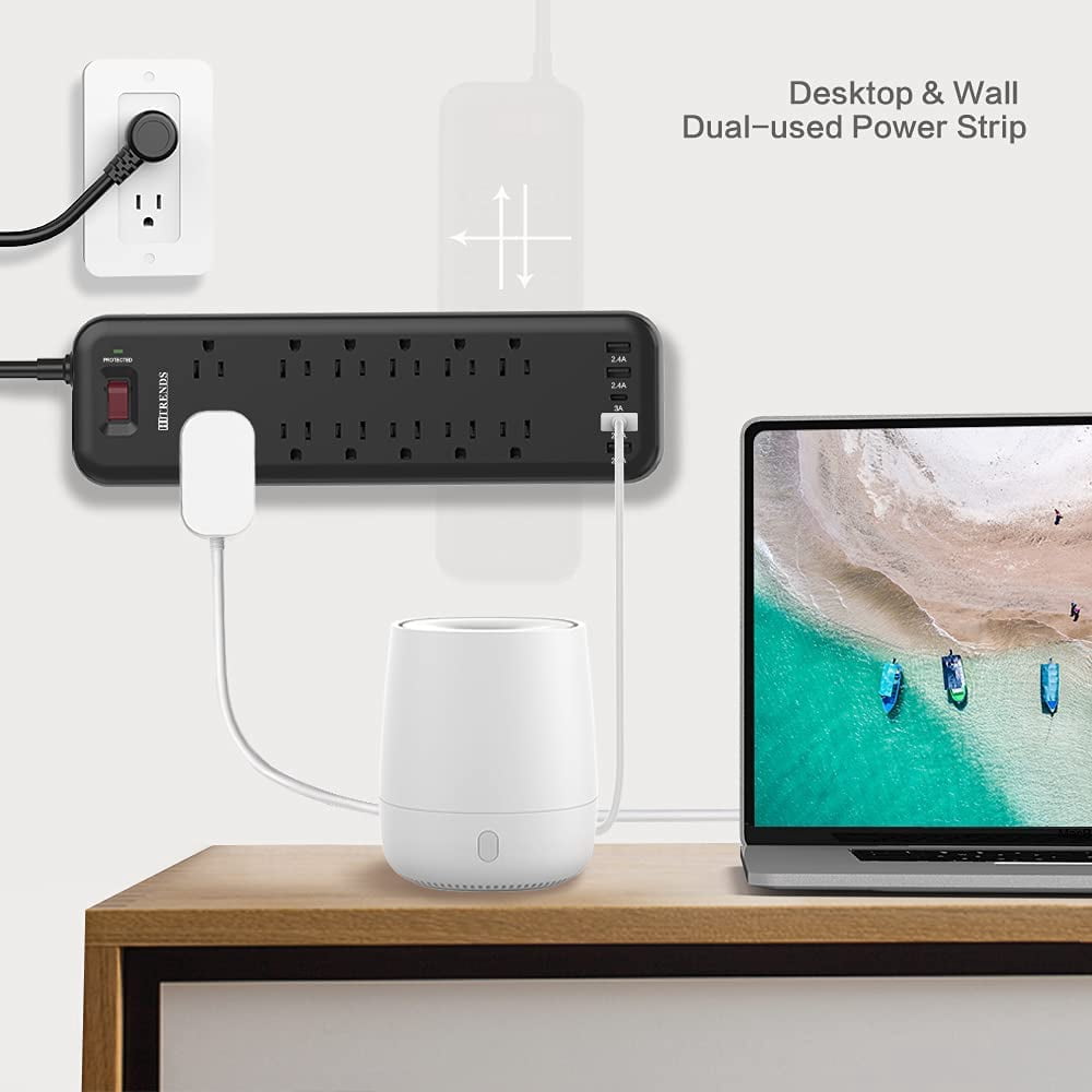 HITRENDS Surge Protector Power Strip - 12 AC Outlet 6ft Extension Cord, 5 USB Ports for Home Office