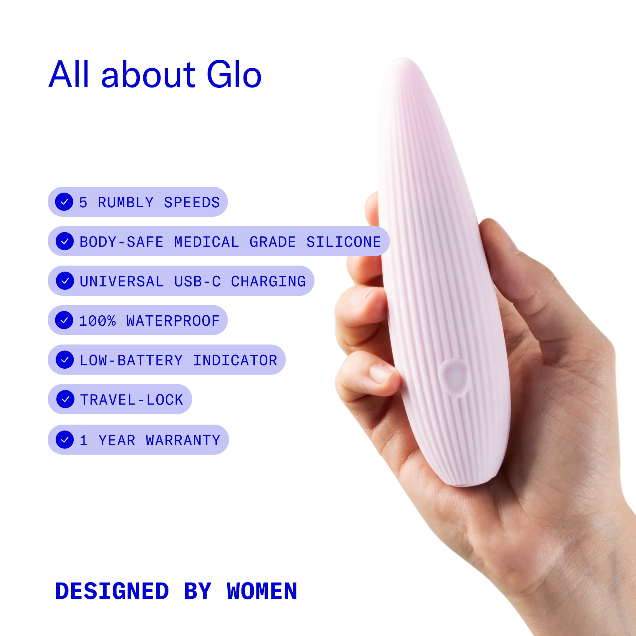 Dame Glo Beginner-Friendly Waterproof USB-C Rechargeable Vibrator with Flexible Tip