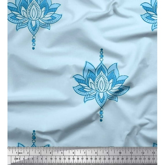 Soimoi Modal Satin Fabric Dot & Lotus Block Decor Fabric Printed Yard 42 Inch Wide