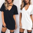 thumbnail image 2 of Yokua Womens Short Sleeve Sexy for Triangle Hollow Halter T-Shirt Dress Solid Color De, 2 of 20