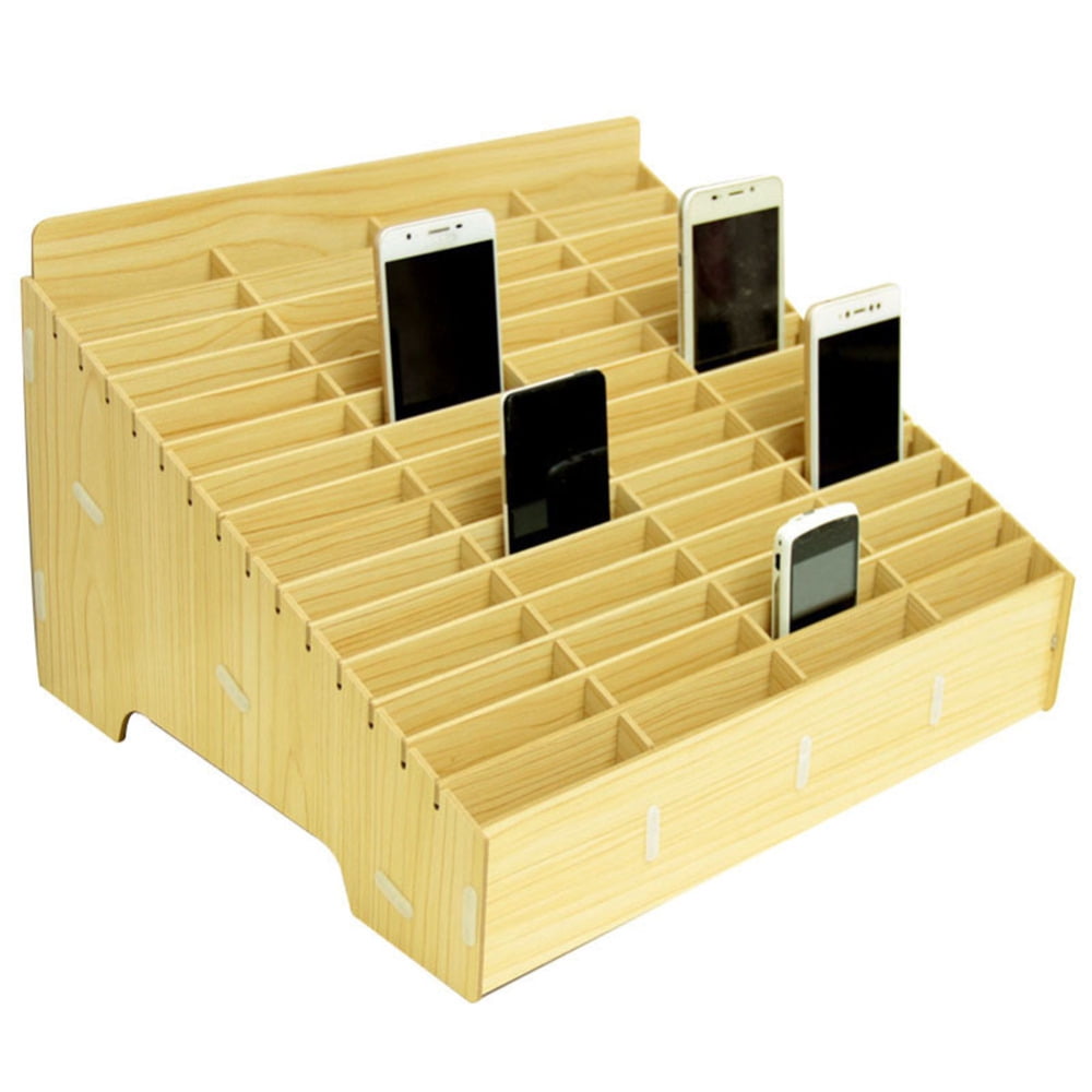 Multigrid Wooden Mobile Phone Storage Box Desktop Organizer for Office