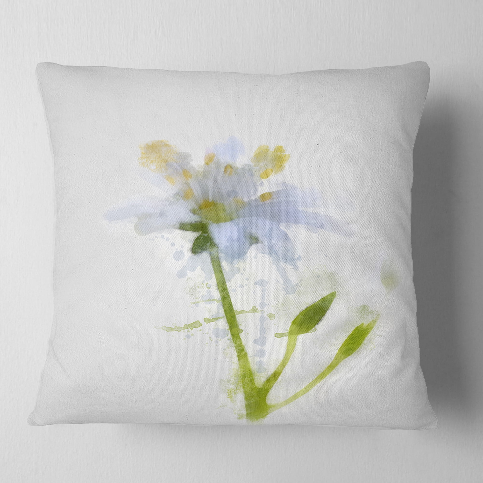 Designart White Green Watercolor Flower Sketch - Floral Throw Pillow - 16x16