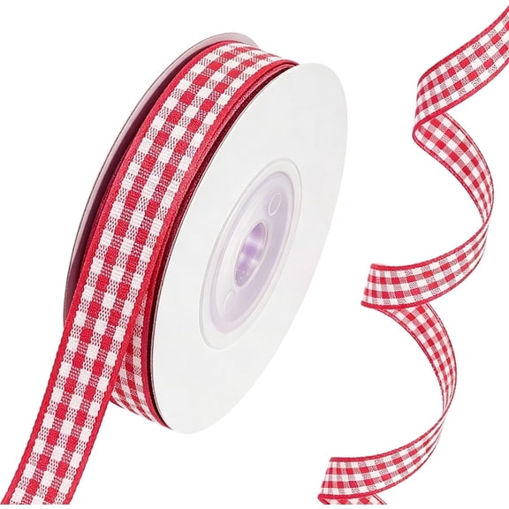 10 Yards x 0.4" Gingham Ribbon – Versatile Gift Wrapping Ribbon for Thanksgiving, Christmas, Wedding, Birthday, Bow Wreath Craft & Holiday Decoration(RL Red 1 PC)